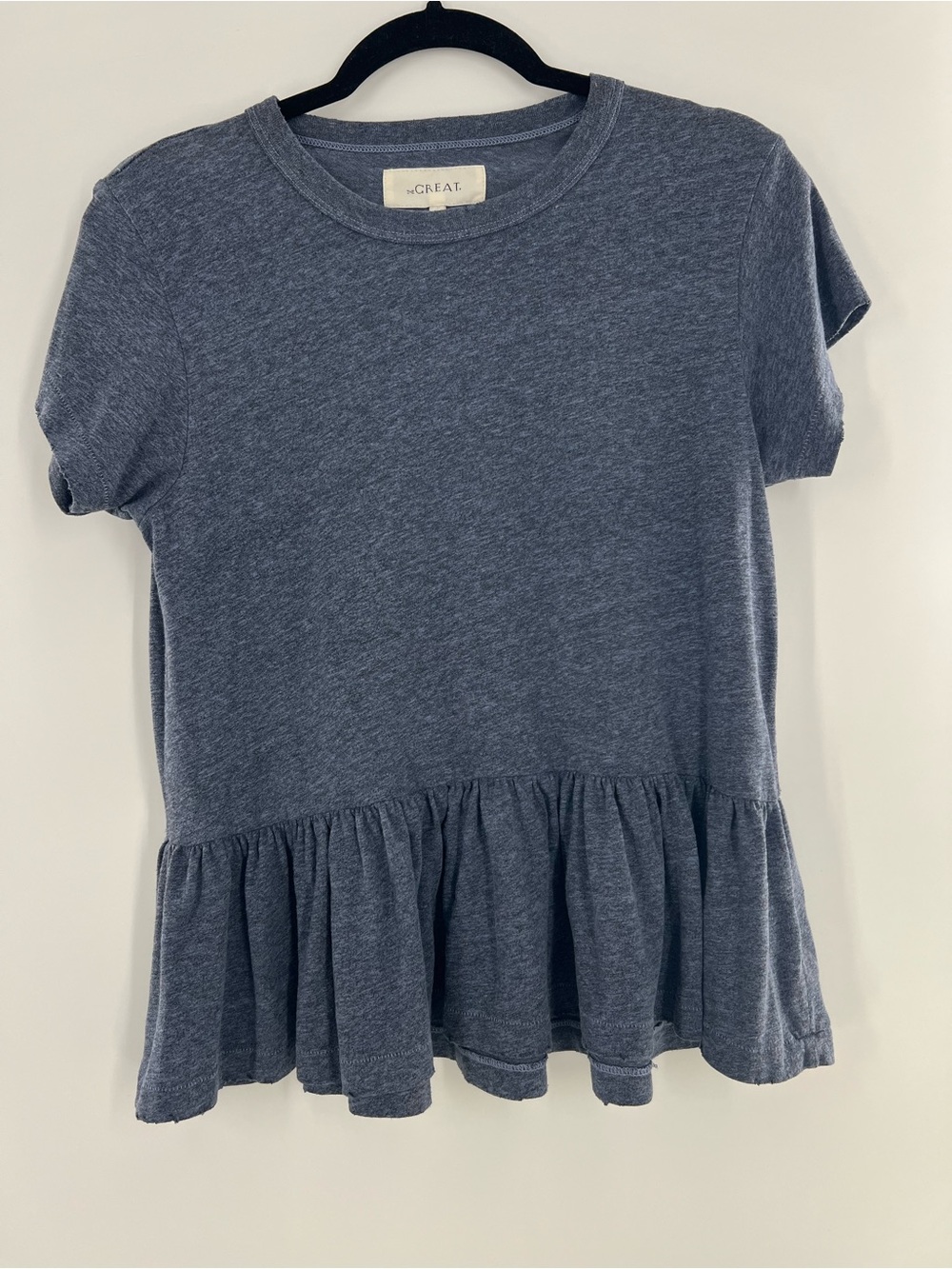 The Great Peplum Top Heathered Blue Size 0 Distressed Hem